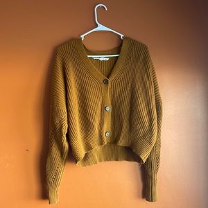 Yellow Cropped Button Up Sweater
